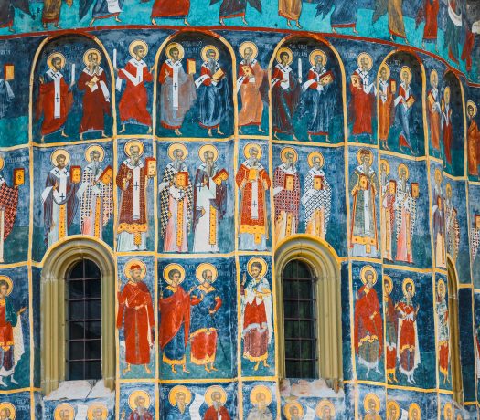 Fresque extérieure d'un monastère orthodoxe en Bucovine